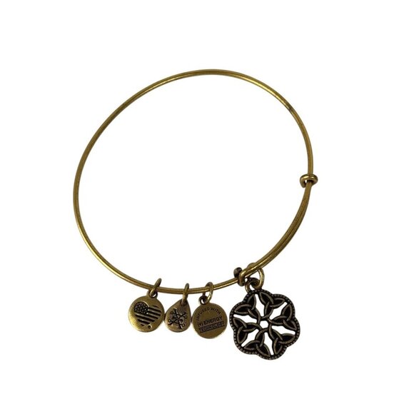 Alex and Ani Endless Knot Charm Gold Tone Bangle Braclet Made in the USA - Picture 1 of 5